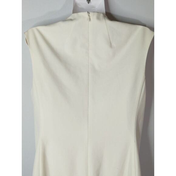 Lauren Ralph Lauren Cream High Neck Cap Sleeve Front Slit Sheath Dress Size 8 - Picture 6 of 11